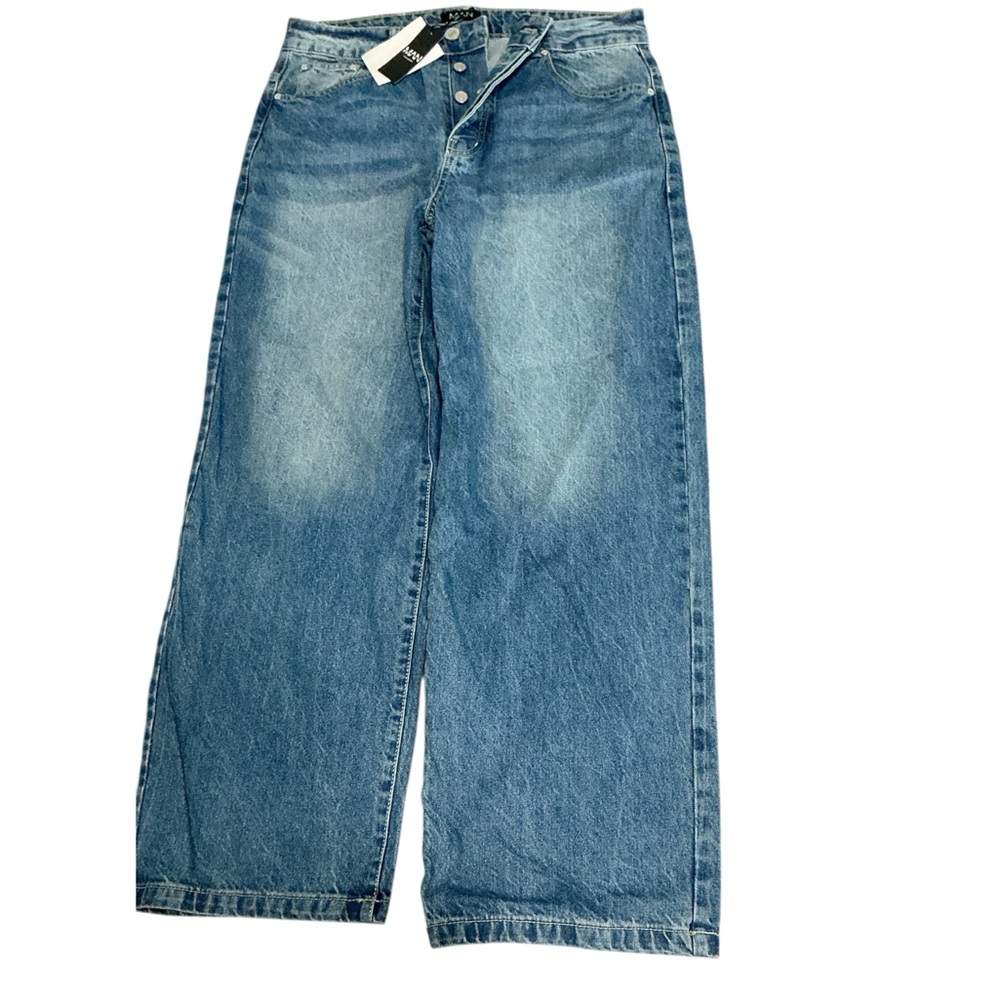 Boohoo Mens Relaxed Blue Jeans